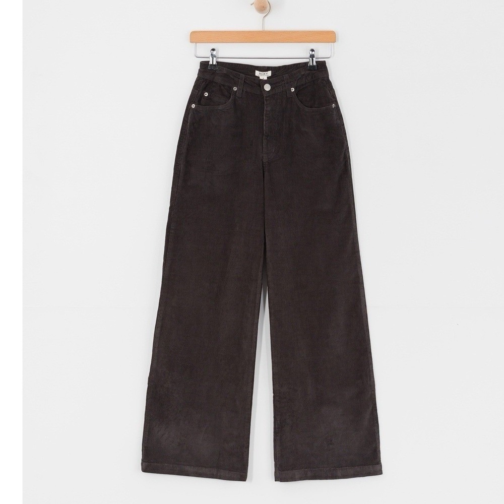 NWT ROXY Wide Leg Corduroy Pants Dark Gray High Rise Button Fly Women's Size 31